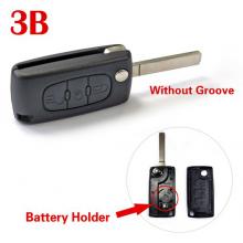 3 Buttons Remote Key Shell ( Blade No Groove ) for Peugeot (with Battery Holder & Lights key)