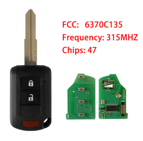 P/N: 6370C135 Remote Head Car Key 2+1 3 Buttons 315MHz ID47 Chip For Mitsubishi Eclipse 2018 2019 2020 2021 Fob OUCJ166N