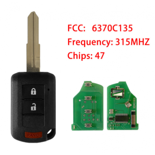 P/N: 6370C135 Remote Head Car Key 2+1 3 Buttons 315MHz ID47 Chip For Mitsubishi Eclipse 2018 2019 2020 2021 Fob OUCJ166N