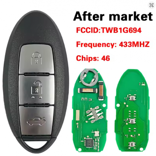 3 Buttons Smart Key Fob 434MHZ 46 Chip HITAG2 PCF7952 FCC TWB1G694 For MICRA Juke Cube Leaf